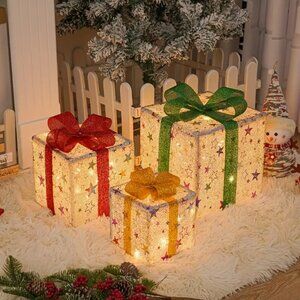 1 Pack 3 In 1 Christmas Gift Box Lights Christmas Glow Gift Box